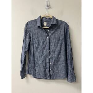 J. Crew Blue and White Polk Dot Long Sleeve Button Down Shirt Sz 2